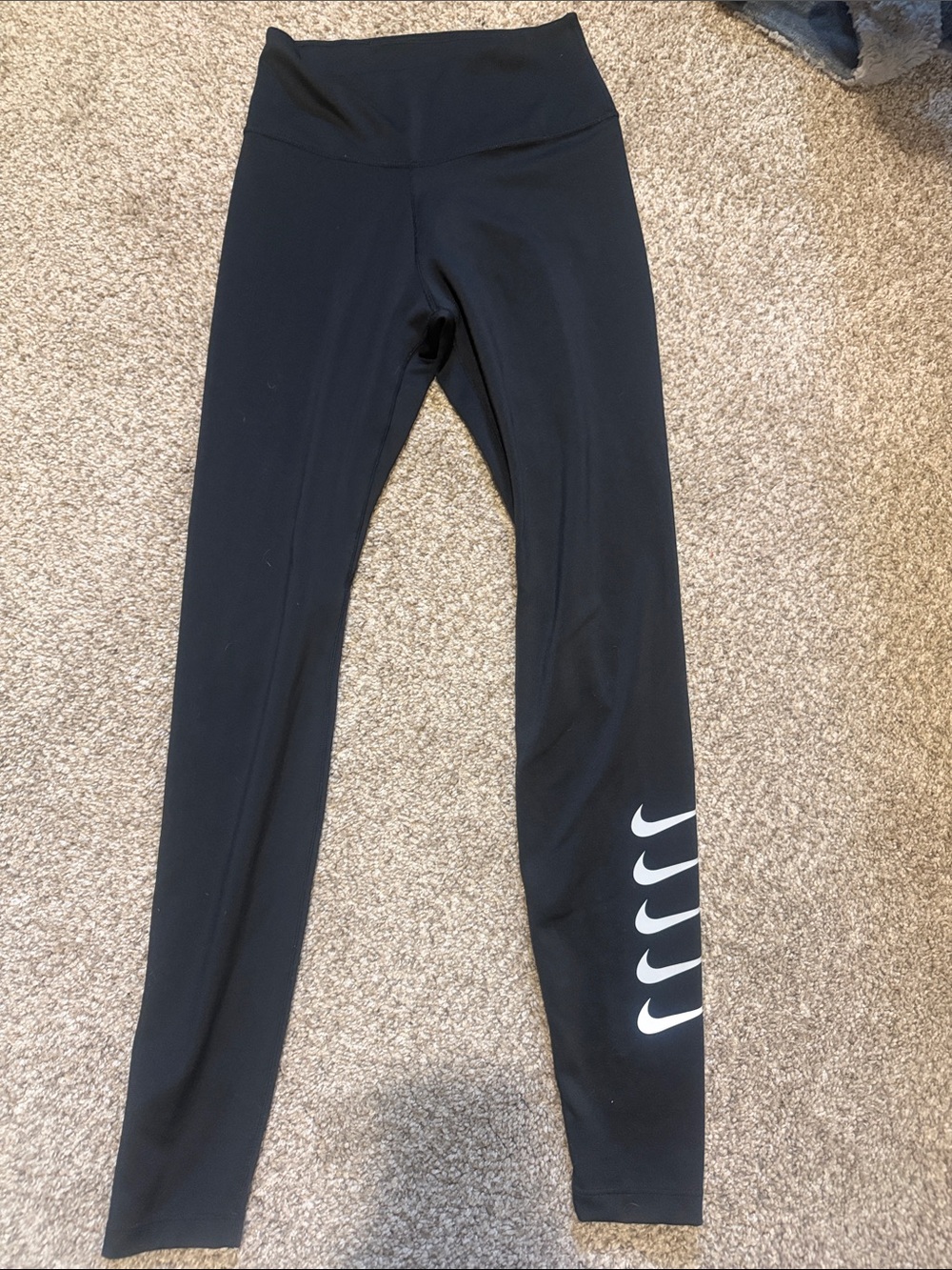 Nike Black Leggings with White Swoosh Stack